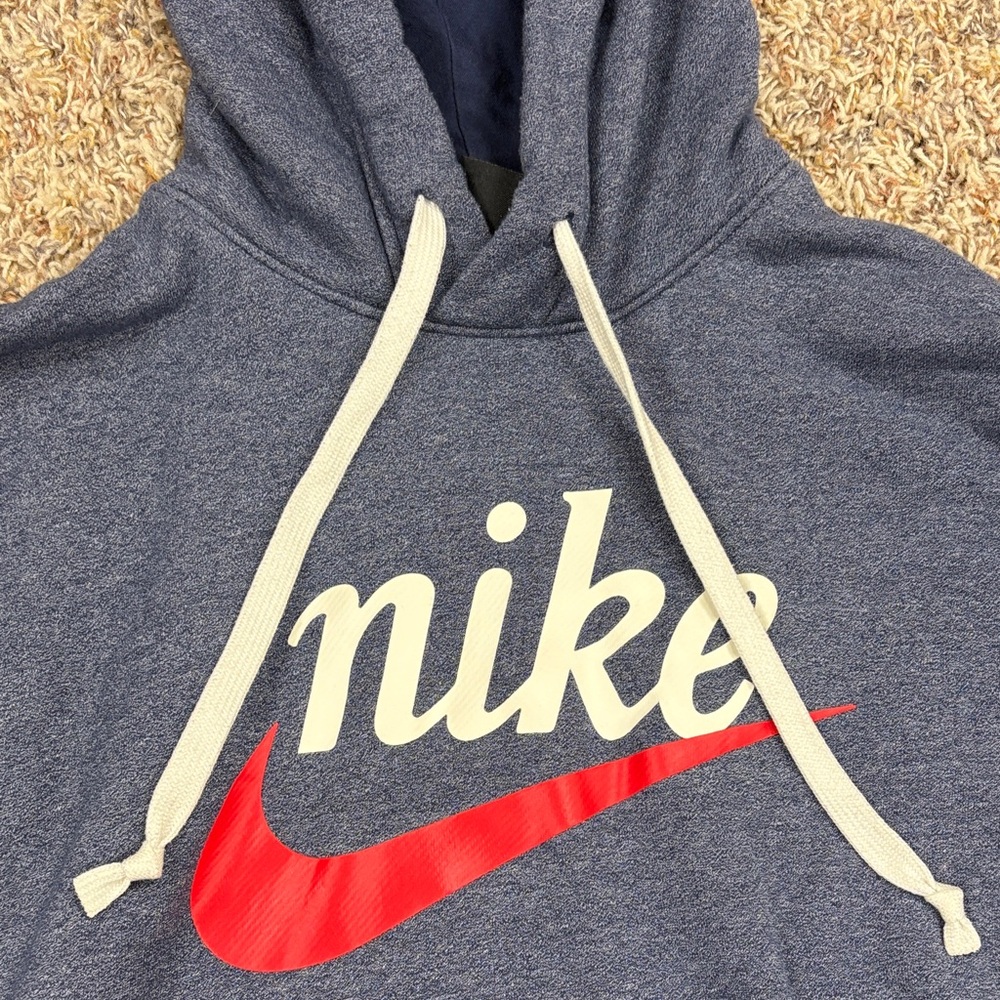 Nike Men's Dark Blue Hoodie with Red Logo - Picture 2 of 5